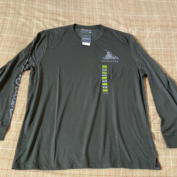 Eddie Bauer nwt cotton blend green long sleeve tee shirt pullover crew xl - Picture 1 of 12